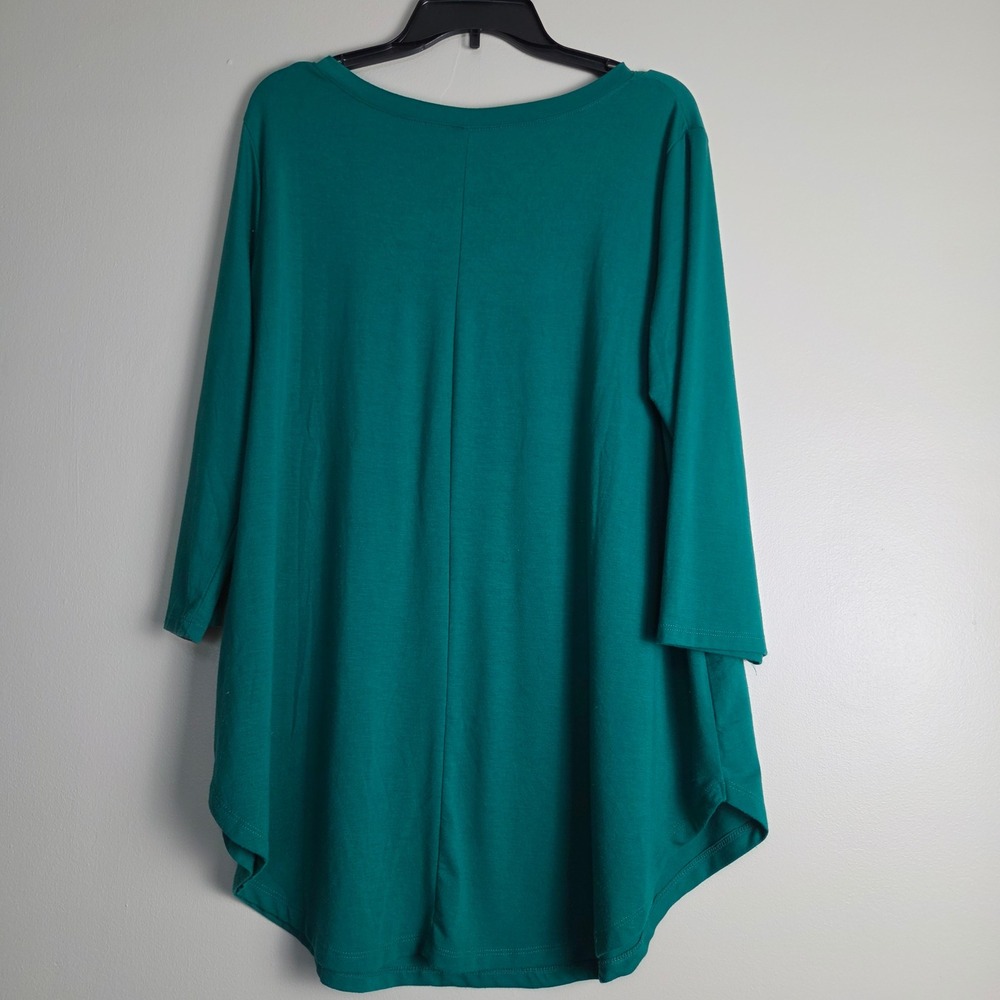 Zenana Premium Womens 1X Teal Green V-Neck 3/4 Sleeve Sharkbite Tunic - Picture 4 of 9